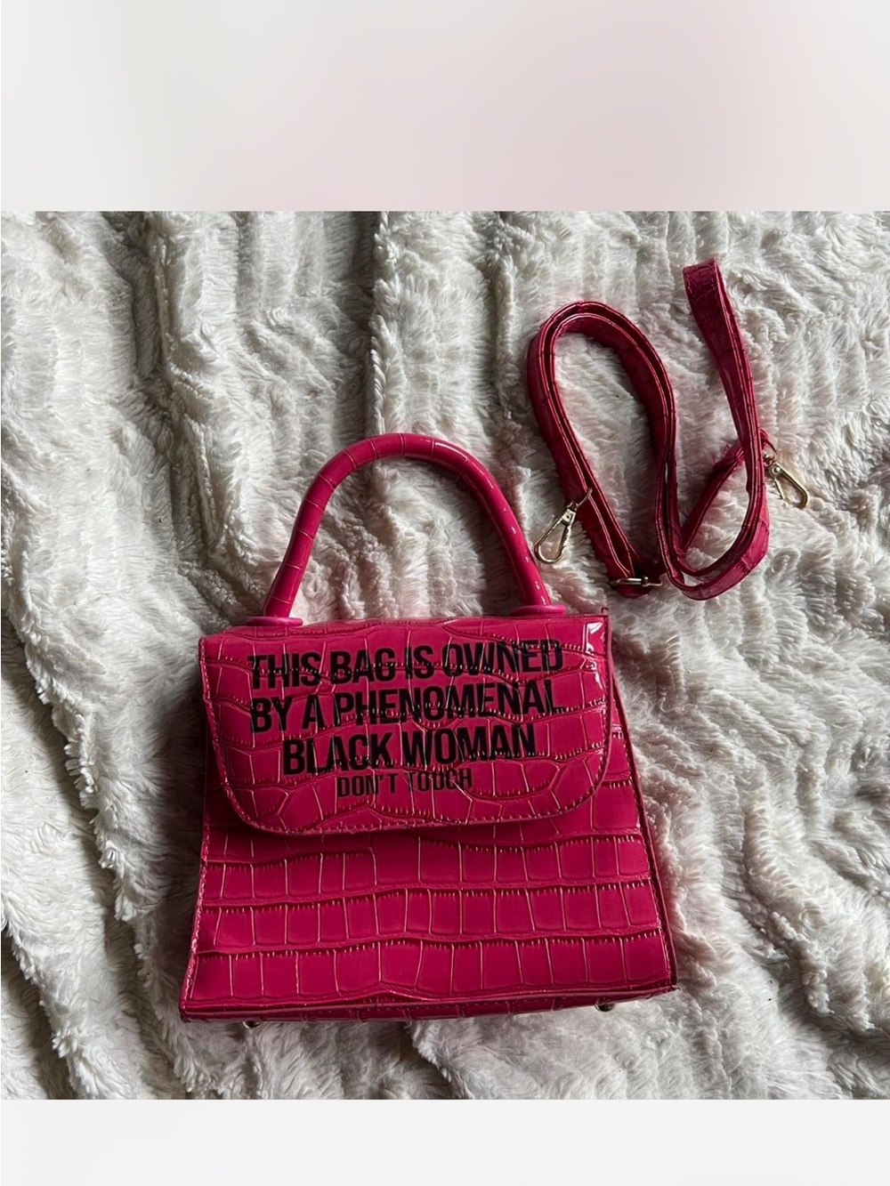 blkgirlsapparel hot pink crocodile embossed vegan leather purse